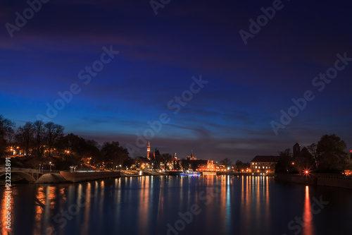 night view of the river Oder and the city of Wroclaw