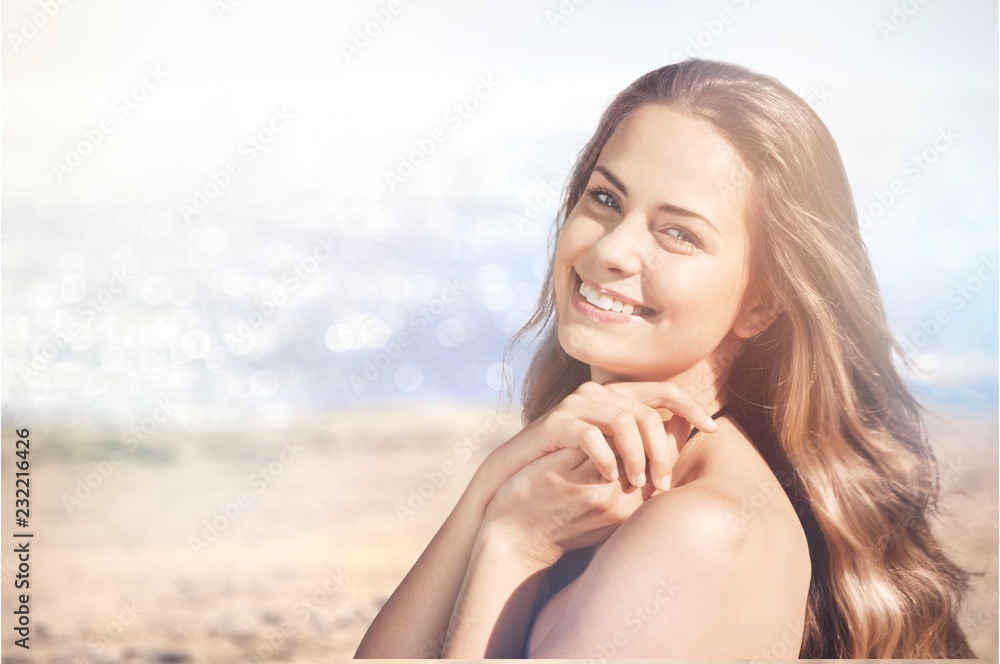 Outdoor summer portrait of pretty young smiling Outdoor summer portrait of pretty young smiling