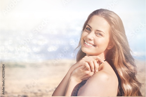 Outdoor summer portrait of pretty young smiling