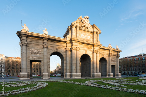 Puerta de Alcala is a one of the Madrid ancient doors of the city of Madrid, Spain. It was the entrance of people coming from France, Aragon, and Catalunia. It is a landmark of the city.. © ake1150