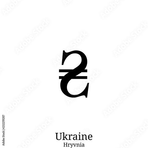 Black Hryvnia currency symbol isolated on white background