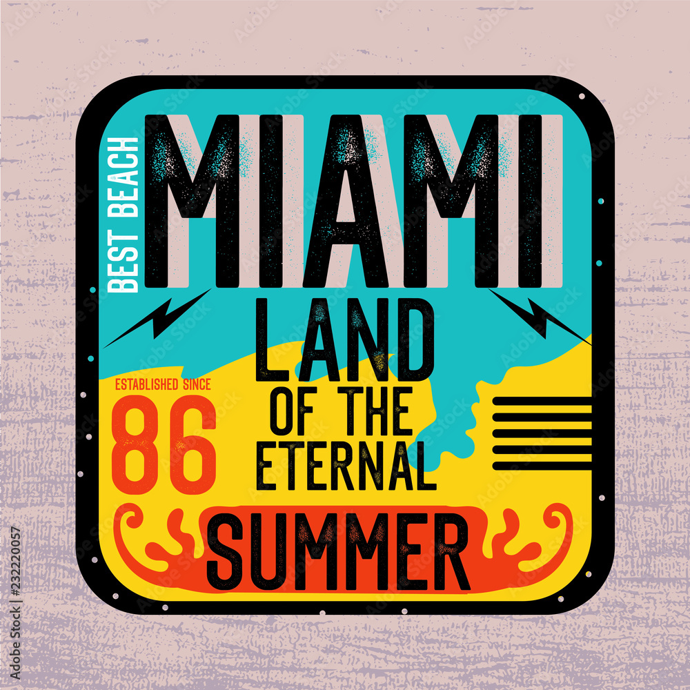 Obraz premium miami land of the eternal summer,t-shirt design vector