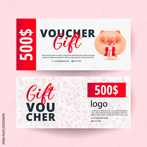Gift voucher with pig  and modern pattern