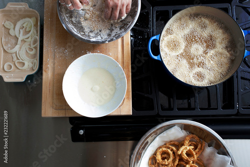 onion rings prepping and frying photo