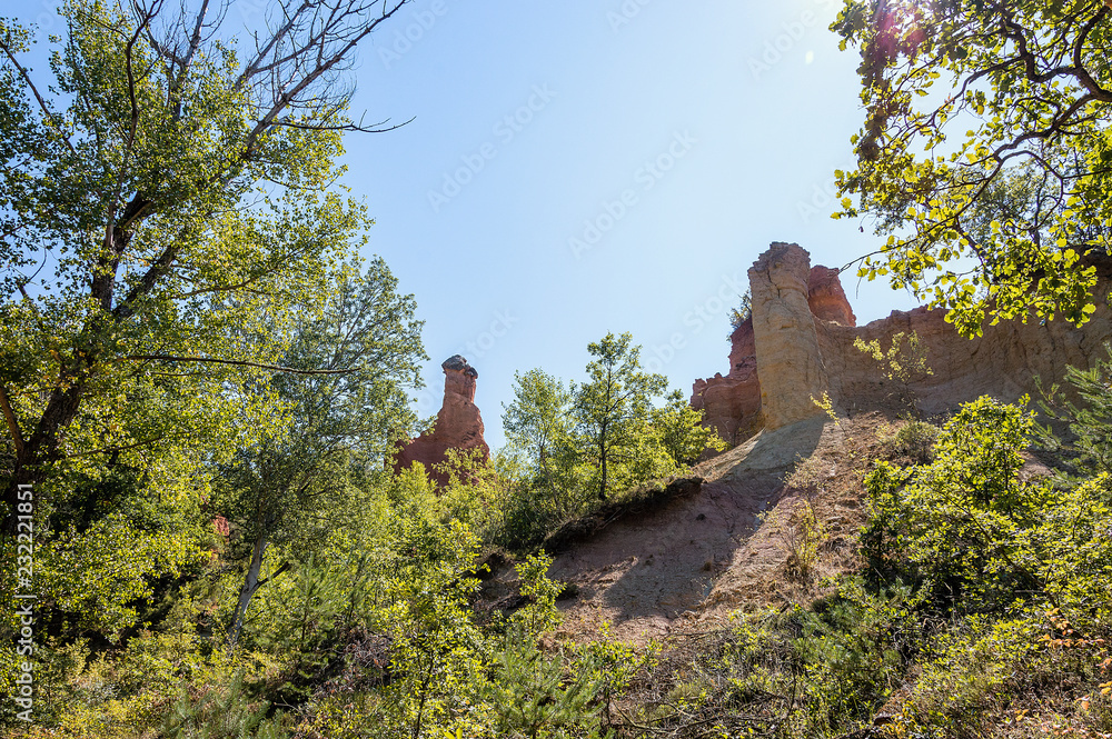 Panoramic view of the ocher lands in the Rustrel nature park