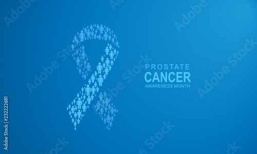 blue ribbon men mosaic with prostate cancer awareness month typography and blue gradient background photo