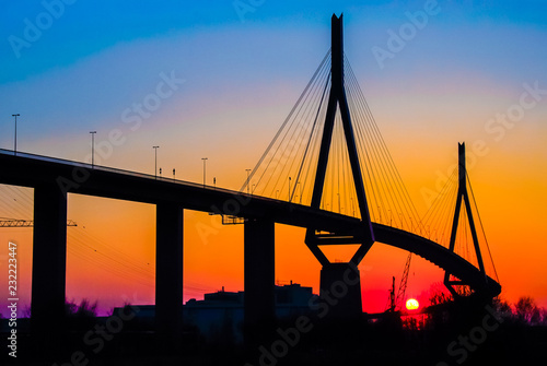 Hamburg, Köhlbrandbrücke, Sonnenuntergang