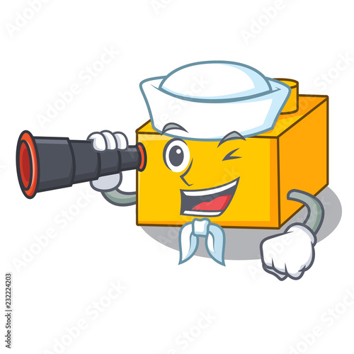 Sailor with binocular building Blocks tyos Isolated on cartoon photo