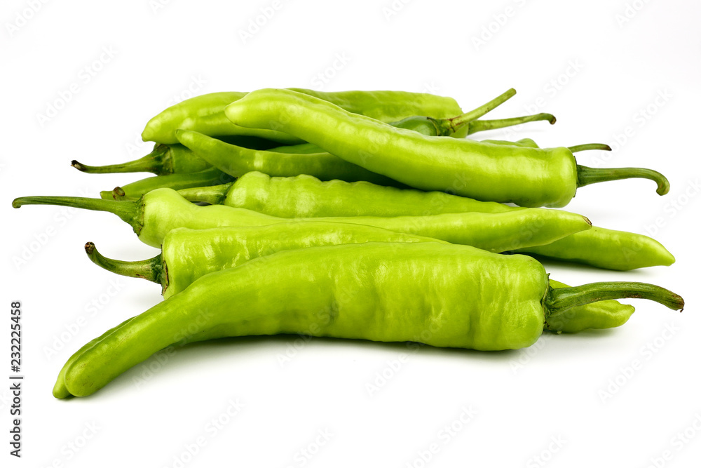 fresh green banana peppers or sweet peppers (capsicum annuum) isolated on a white background fresh green banana peppers or sweet peppers (capsicum annuum) isolated on a white background