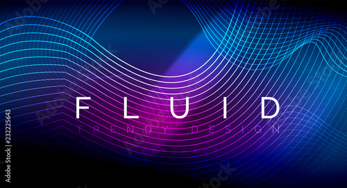 Neon glowing fluid wave lines, magic energy space light concept, abstract background wallpaper design, ripple texture illustration