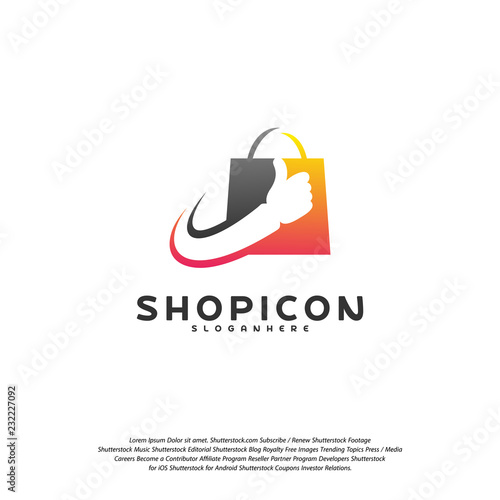 Good Shop Logo Template Design Vector. Great Shop logo vector. Hands Holding Bag Logo concept