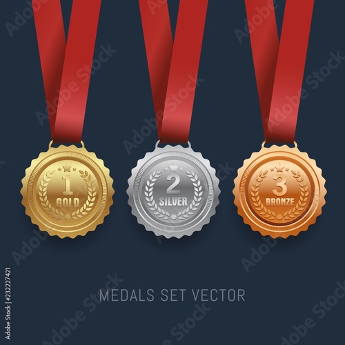 Set of Gold, Silver and bronze medals vector
