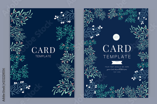 Wedding Invitation, floral invite thank you, rsvp modern card Design in pattern little floral with red berry and leaf greenery  branches decorative Vector elegant rustic template