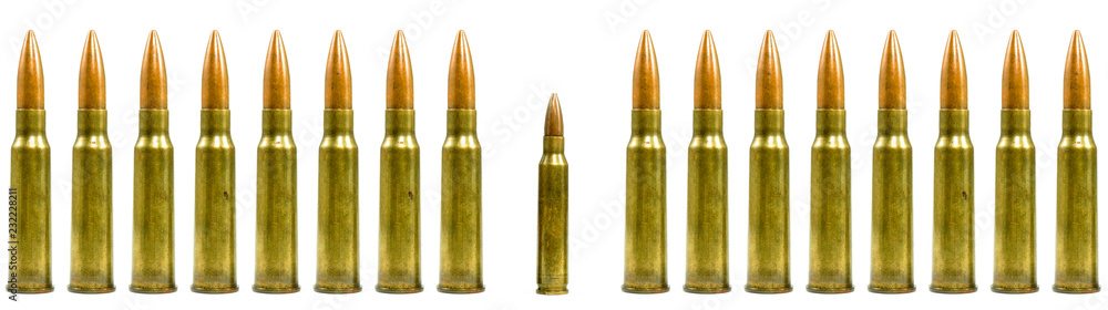 Ammunition on a white background. A group bullets for a gun isolated on white background. File contains with clipping path. Ammunition on a white background. A group bullets for a gun isolated on white background. File contains with clipping path.