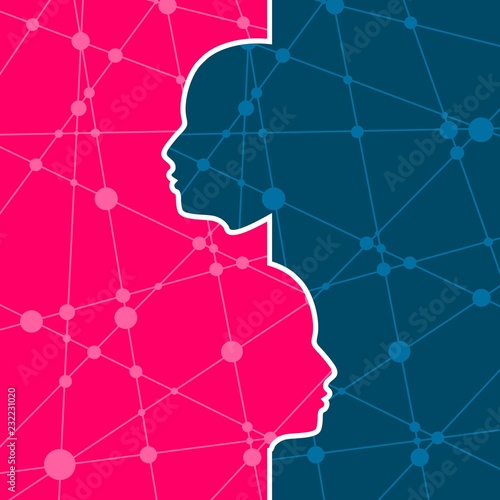 Abstract people icons. Diversity between humans metaphor. Backdrop textured by lines and dots pattern