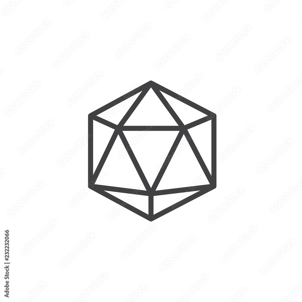 Icosahedron geometrical figure outline icon. linear style sign for mobile concept and web design. Icosahedron geometric shape simple line vector icon. Symbol, logo illustration. Pixel perfect vector Icosahedron geometrical figure outline icon. linear style sign for mobile concept and web design. Icosahedron geometric shape simple line vector icon. Symbol, logo illustration. Pixel perfect vector
