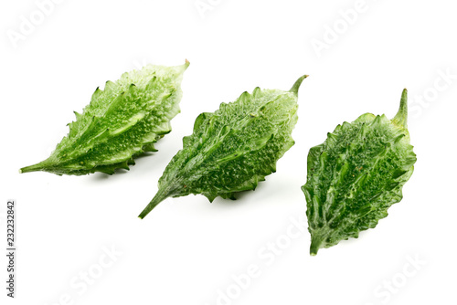 Balsam apple, Bitter cucumber, Bitter gourd, Balsam pear (momordica charantia) isolated on white background.