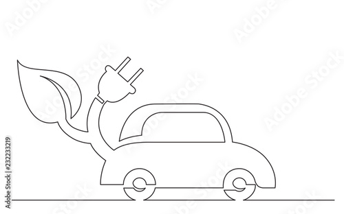 continuous line concept sketch drawing of green energy electric car symbol