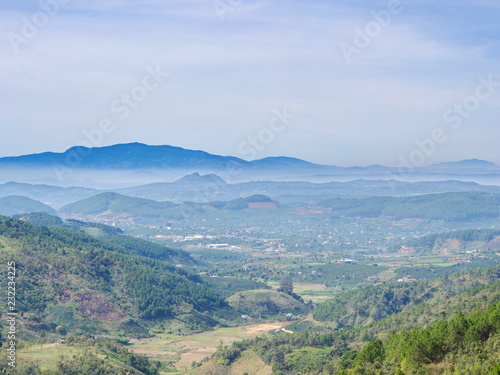 The Mountain View with coffee farm from local village in Da Lat City. Travel in Vietnam in 2012, 5th December. © jatuphot
