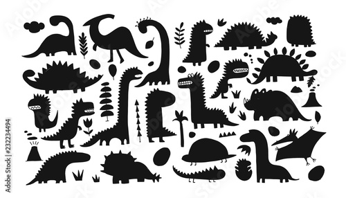 Funny dinosaurs collection  childish style. Sketch for your design