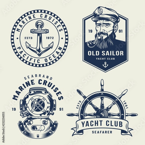 Vintage monochrome sea and marine labels