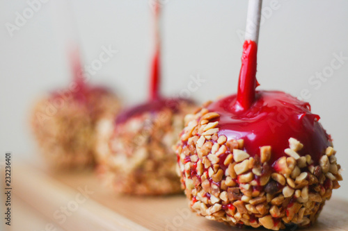 Candy apple missing a bite