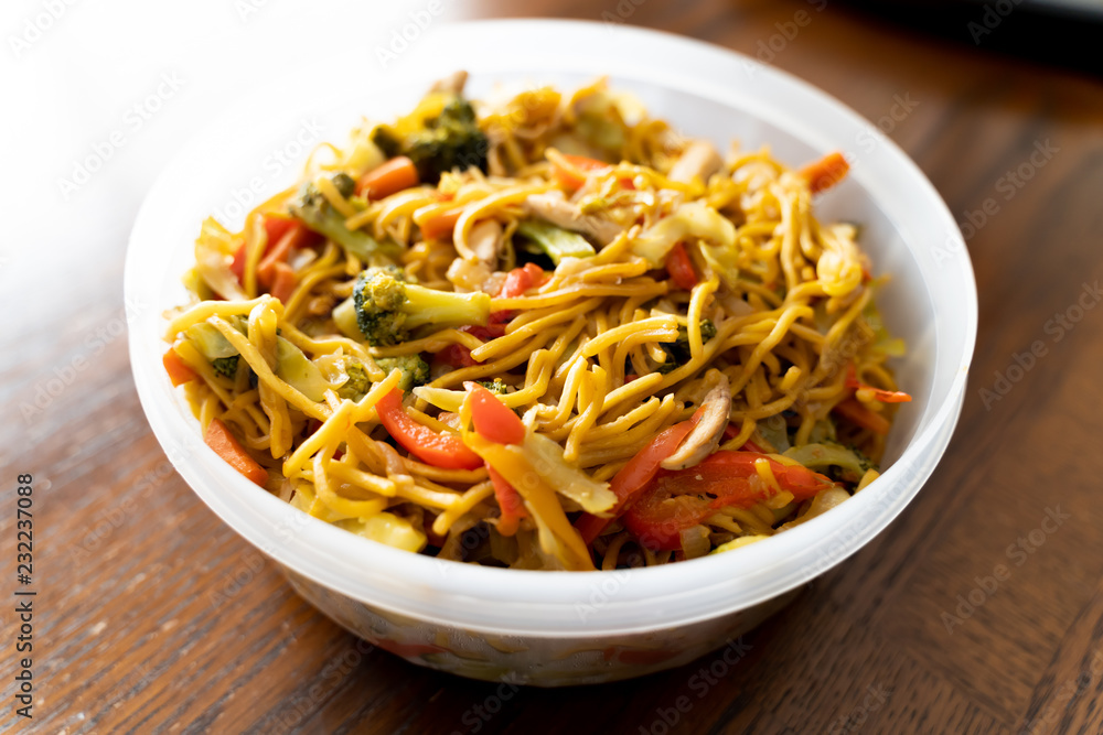 Spicy Thai Noodles with vegetables ready to eat