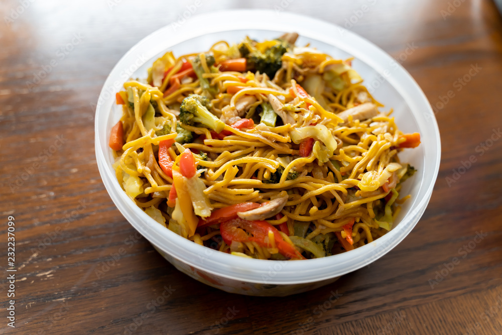 Spicy Thai Noodles with vegetables ready to eat