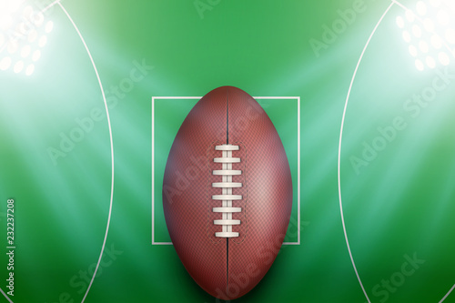 Background of Australian football stadium with ball in the spotlight. AFL field Poster. Editable Vector Illustration.