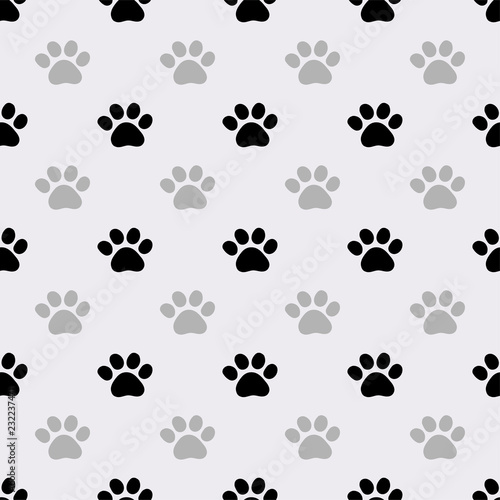 Vector seamless pattern with gray paws footprints.