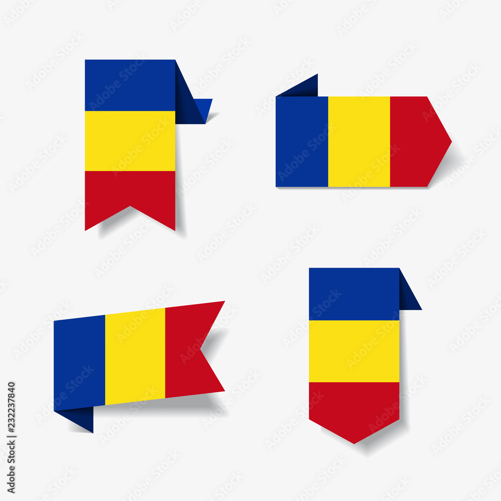 Fototapeta premium Romanian flag stickers and labels. Vector illustration.