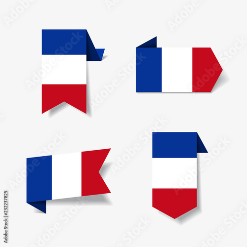 French flag stickers and labels. Vector illustration.