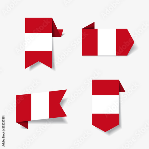Peruvian flag stickers and labels. Vector illustration.