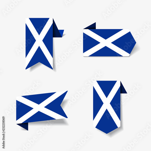 Scottish flag stickers and labels. Vector illustration.