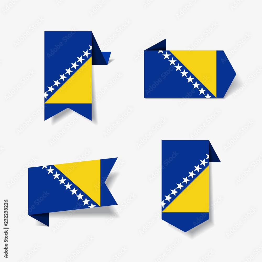 Bosnia and Herzegovina flag stickers and labels. Vector illustration.