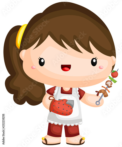 a vector of a girl with a barbeque stick