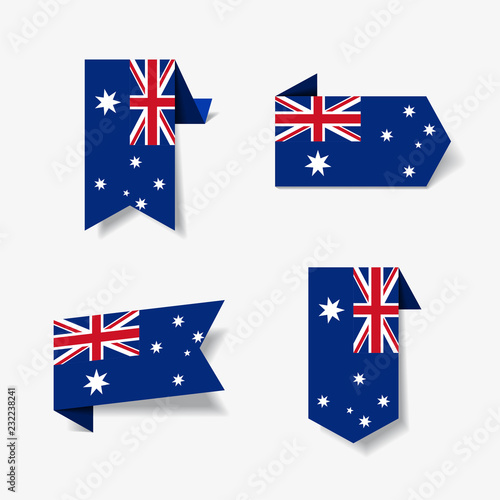 Australian flag stickers and labels. Vector illustration.