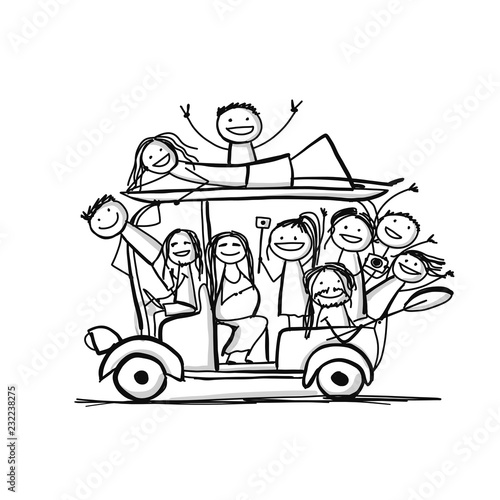 Tuk-tuk with company of friends goes to surfing