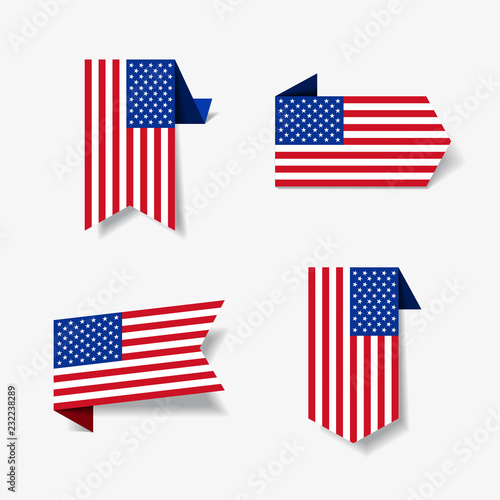 American flag stickers and labels. Vector illustration.