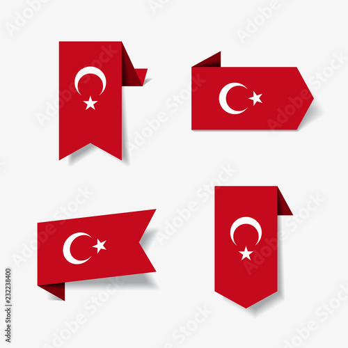 Turkish flag stickers and labels. Vector illustration.