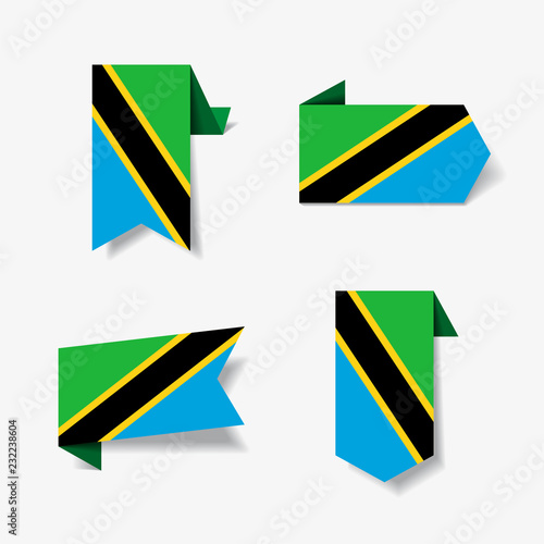Tanzanian flag stickers and labels. Vector illustration.