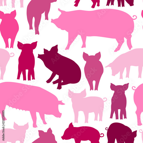 Vector seamless pattern with pig on white background. Can be used for textile, website background, book cover, packaging.