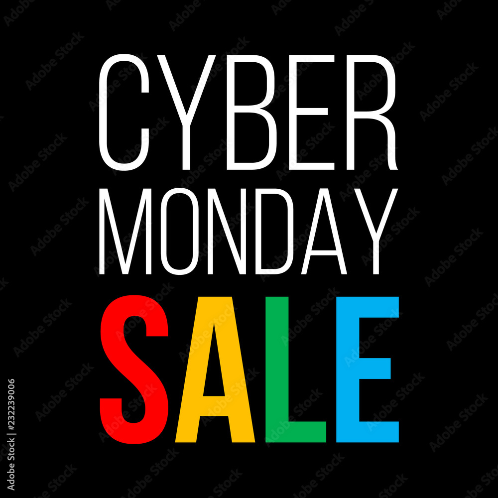 Obraz premium cyber monday sale, white and colorful vector text on black background