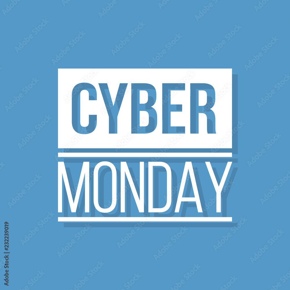 cyber monday, white vector stencil on blue background cyber monday, white vector stencil on blue background