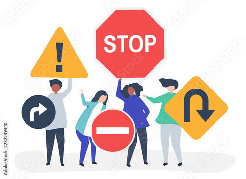 Character illustration of people with traffic sign icons