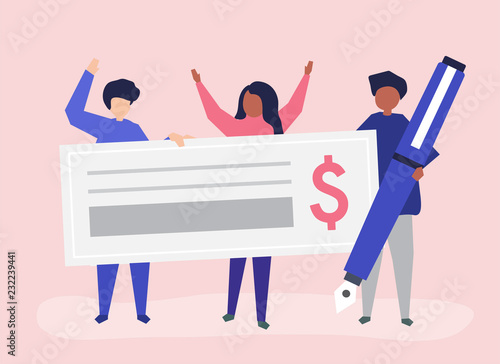 People with a cheque and a pen