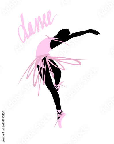 Silhouette of a dancing girl. Ballet Dancer girl isolated. Vector illustration hand drawn,.