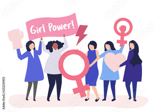 Feminists supporting gender equality with a peaceful rally
