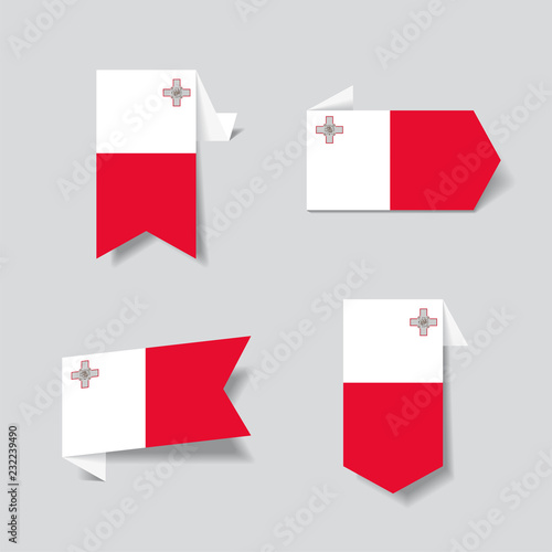 Maltese flag stickers and labels. Vector illustration.