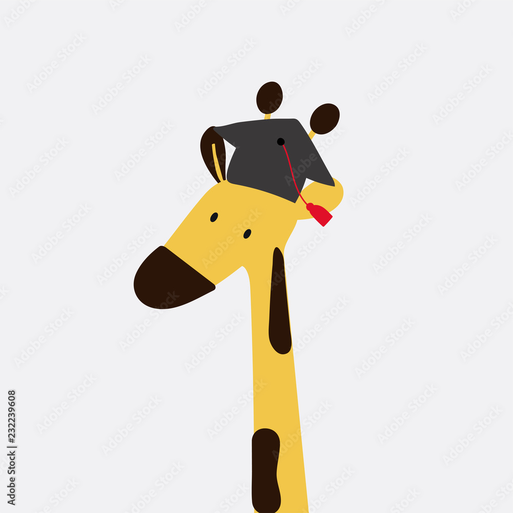 Giraffe in a cartoon style wearing a graduation hat vector
